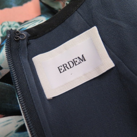 Erdem Dress Blue/Pink Leaf Print Silk - Picture 6 of 7